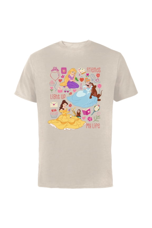 Princess Friends Light Up My Life Valentine’s Day - Short Sleeve Cotton T-Shirt for Adults - Customized-Natural