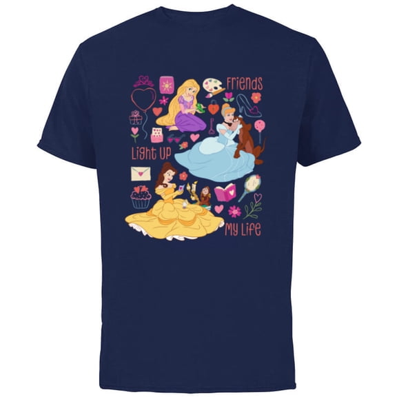 Disney Princess Friends Light Up My Life Valentine’s Day - Short Sleeve Cotton T-Shirt for Adults - Customized-Navy