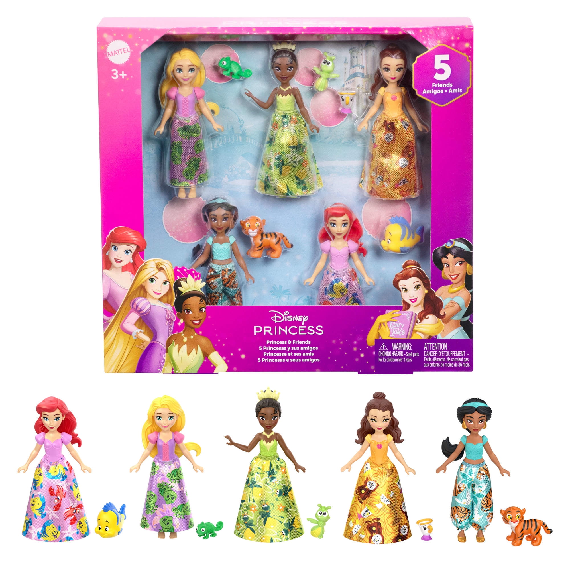 Disney Princess \u0026 Friends Set with 5 Small Dolls in Sparkling Outfits \u0026 5 Friend Figures