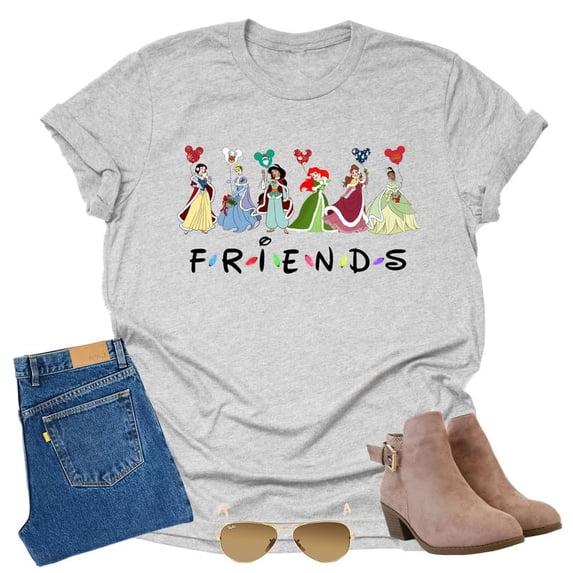 Disney Princess Friends Unisex Short Sleeve Shirt (Grey-2X Large)