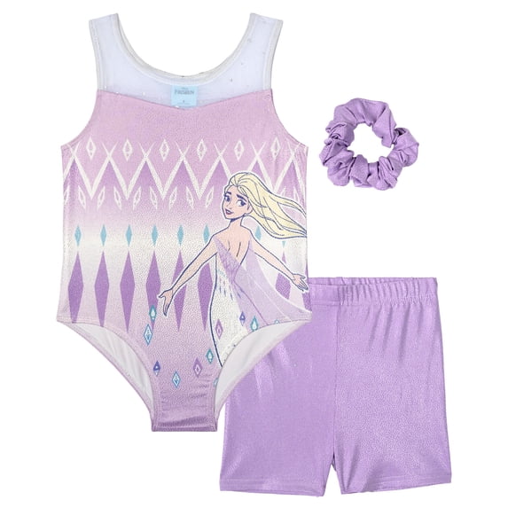 Disney Frozen Little Girls' Gymnastics Leotard and Shorts Set Lavender Elsa