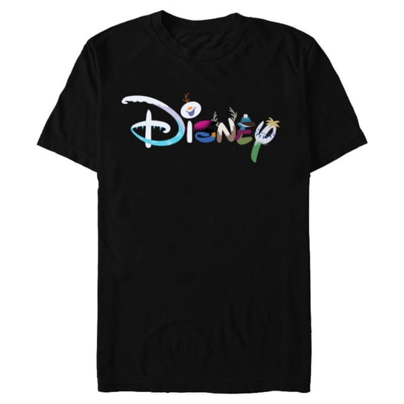 Disney Princess Frozen Characters Elsa Anna Olaf Disney Logo - Short Sleeve Blended T-Shirt for Adults - Customized-Black