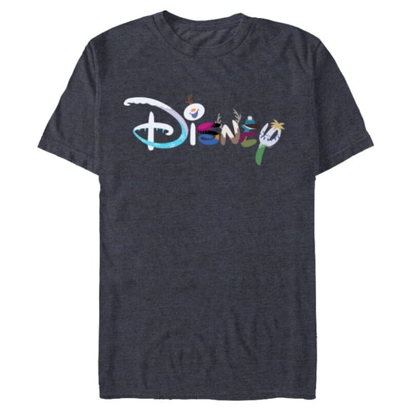 Disney Princess Frozen Characters Elsa Anna Olaf Disney Logo - Short Sleeve Blended T-Shirt for Adults - Customized-Navy Heather
