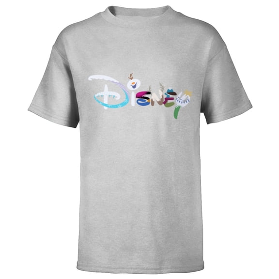 Disney Princess Frozen Characters Elsa Anna Olaf Disney Logo - Short Sleeve T-Shirt for Kids - Customized-Athletic Heather