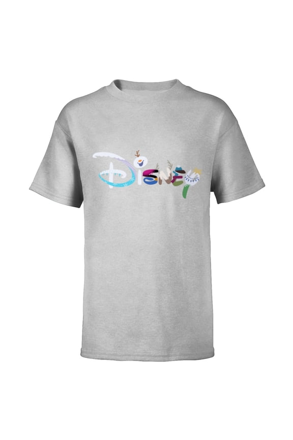 Princess Frozen Characters Elsa Anna Olaf Disney Logo - Short Sleeve T-Shirt for Kids - Customized-Athletic Heather
