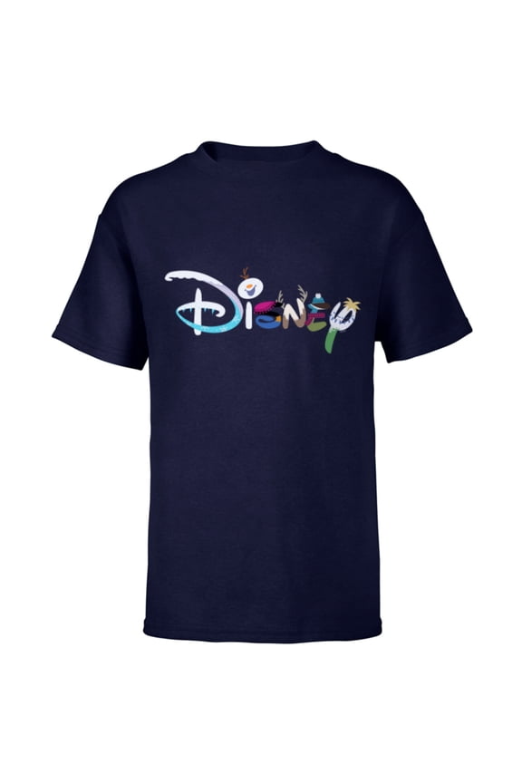 Princess Frozen Characters Elsa Anna Olaf Disney Logo - Short Sleeve T-Shirt for Kids - Customized-Navy