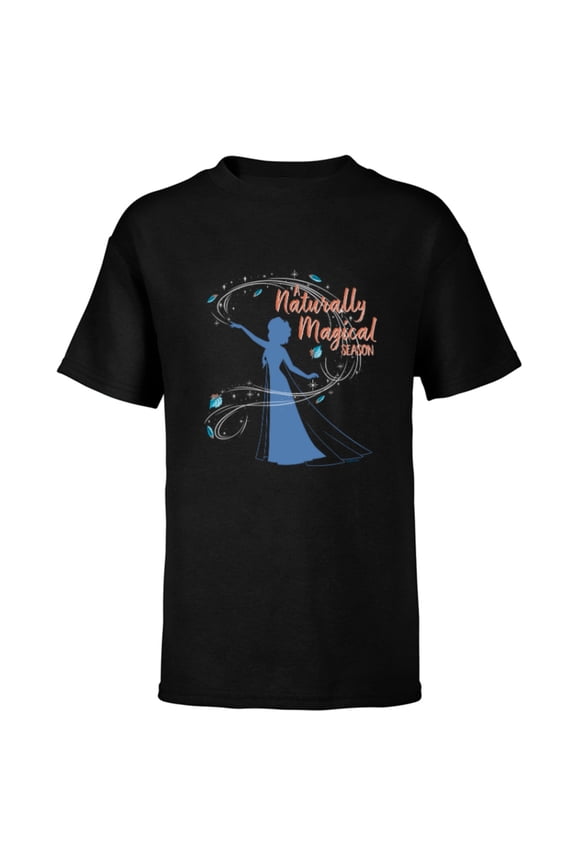 Princess Frozen Elsa A Naturally Magical Season Fall - Short Sleeve T-Shirt for Kids - Customized-Black