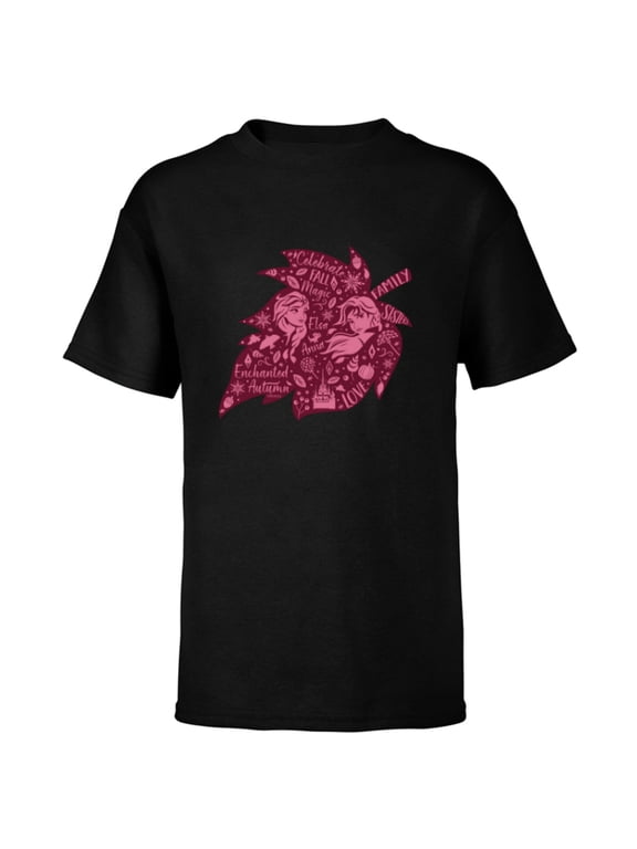 Princess Frozen Elsa Anna Fall Magic Enchanted Autumn - Short Sleeve T-Shirt for Kids - Customized-Black