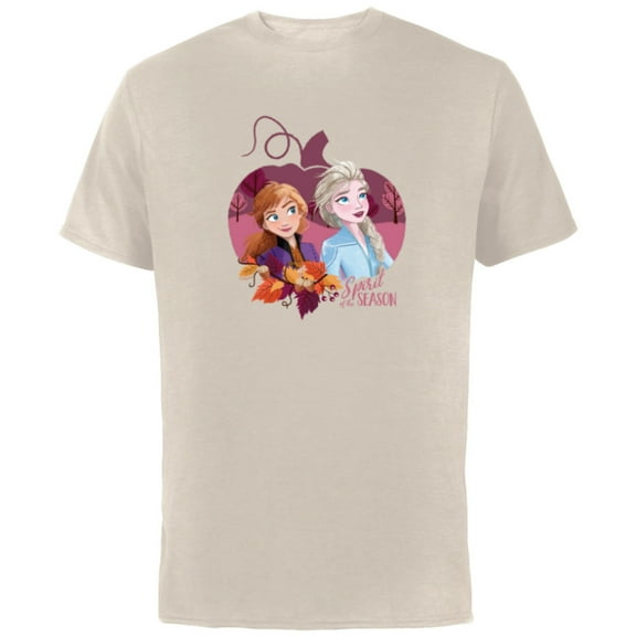 Disney Princess Frozen Elsa & Anna Spirit of the Season Fall - Short Sleeve Cotton T-Shirt for Adults - Customized-Natural