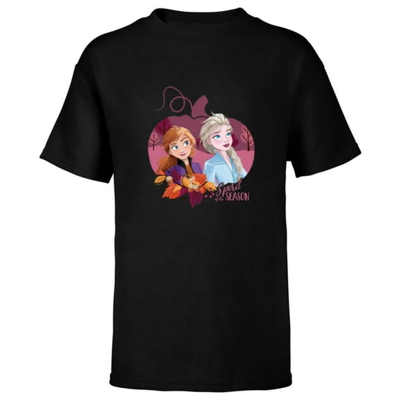 Disney Princess Frozen Elsa & Anna Spirit of the Season Fall - Short Sleeve T-Shirt for Kids - Customized-Black