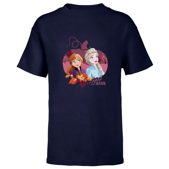 Disney Princess Frozen Elsa & Anna Spirit of the Season Fall - Short Sleeve T-Shirt for Kids - Customized-Navy