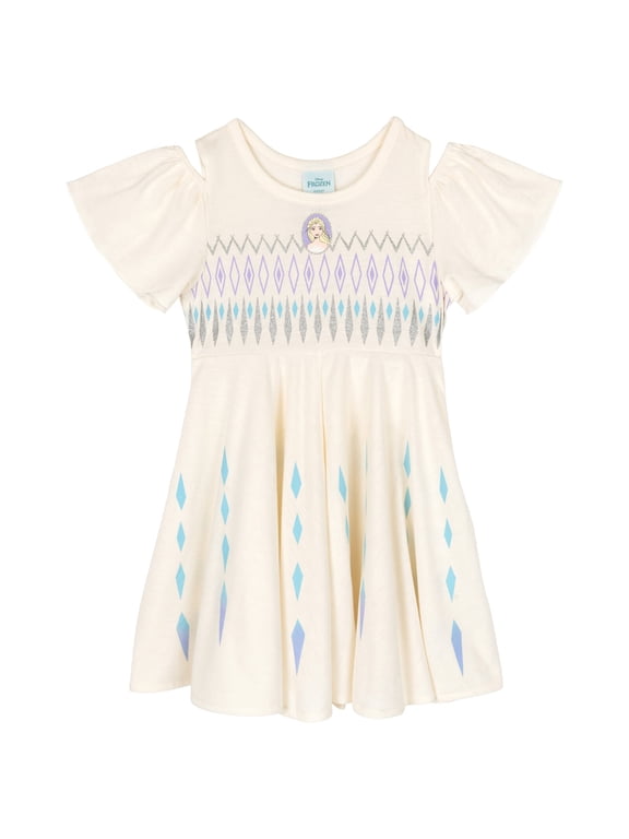 Frozen Little Girls' Cosplay Short Sleeve Dress Ivory Elsa