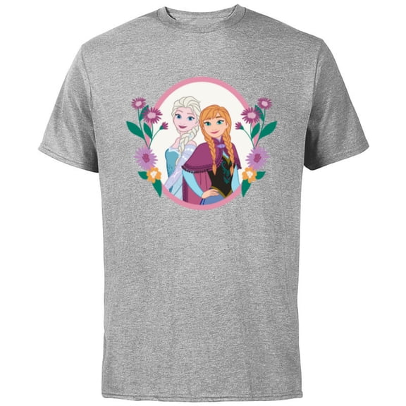 Disney Princess Frozen Elsa and Anna Easter Spring Flowers - Short Sleeve Cotton T-Shirt for Adults - Customized-Athletic Heather