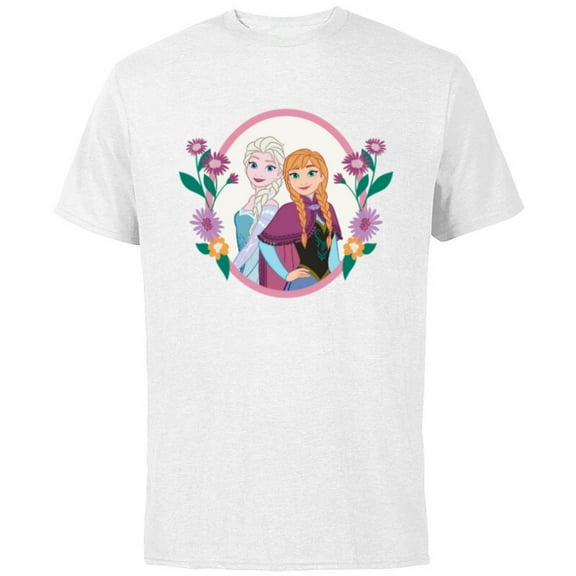 Disney Princess Frozen Elsa and Anna Easter Spring Flowers - Short Sleeve Cotton T-Shirt for Adults - Customized-White