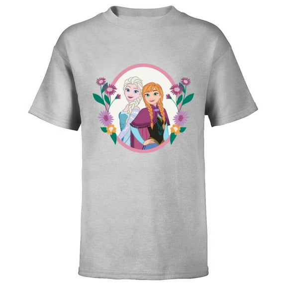 Disney Princess Frozen Elsa and Anna Easter Spring Flowers - Short Sleeve T-Shirt for Kids - Customized-Athletic Heather