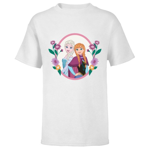 Disney Princess Frozen Elsa and Anna Easter Spring Flowers - Short Sleeve T-Shirt for Kids - Customized-White