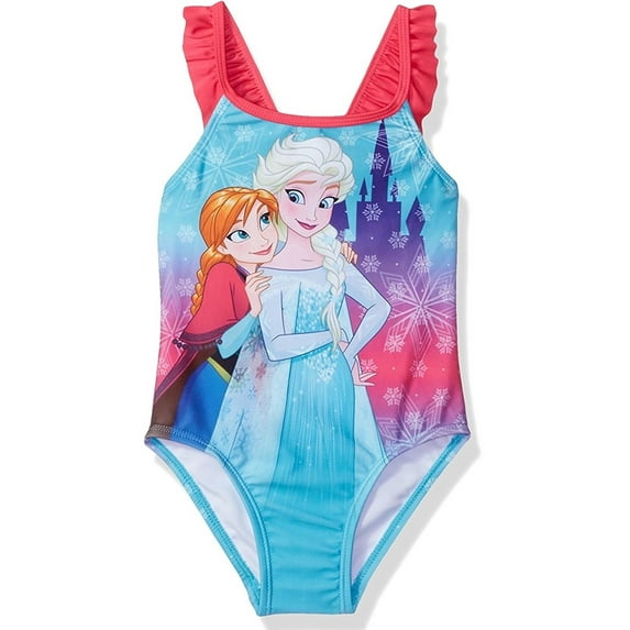 Disney Princess Frozen Elsa and Anna Friends Ruffle Shoulder Baby/Toddler Girls' Frozen One Piece Swim Wear Swimsuit 24 Months