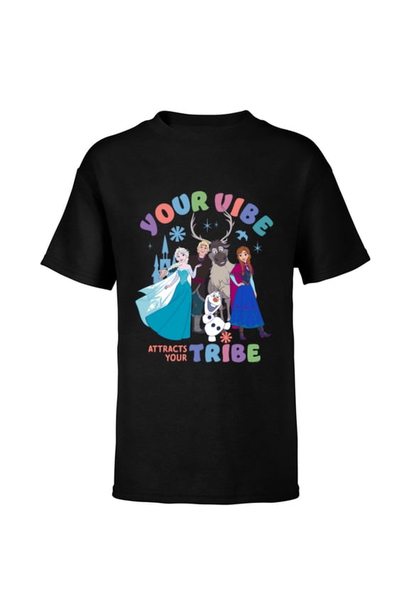 Princess Frozen Friends Your Vibe Attracts Your Tribe - Short Sleeve T-Shirt for Kids - Customized-Black