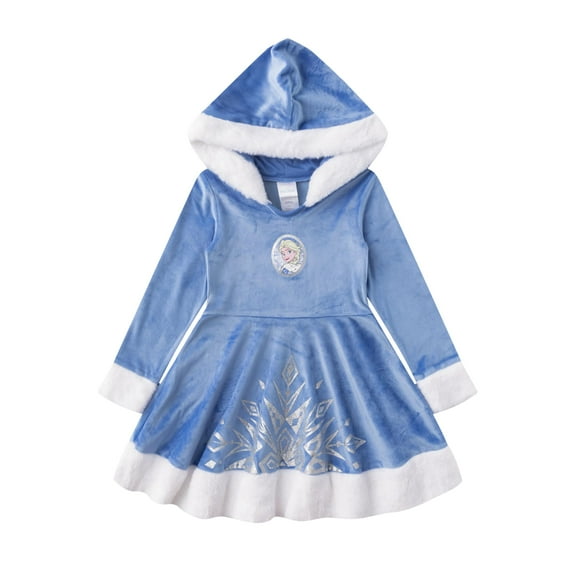 Disney Princess Frozen Minnie Mouse Cosplay Christmas Holiday Long Sleeve Hooded Santa Dress for Toddler to Big Kids (Girls), Sizes 2T-8