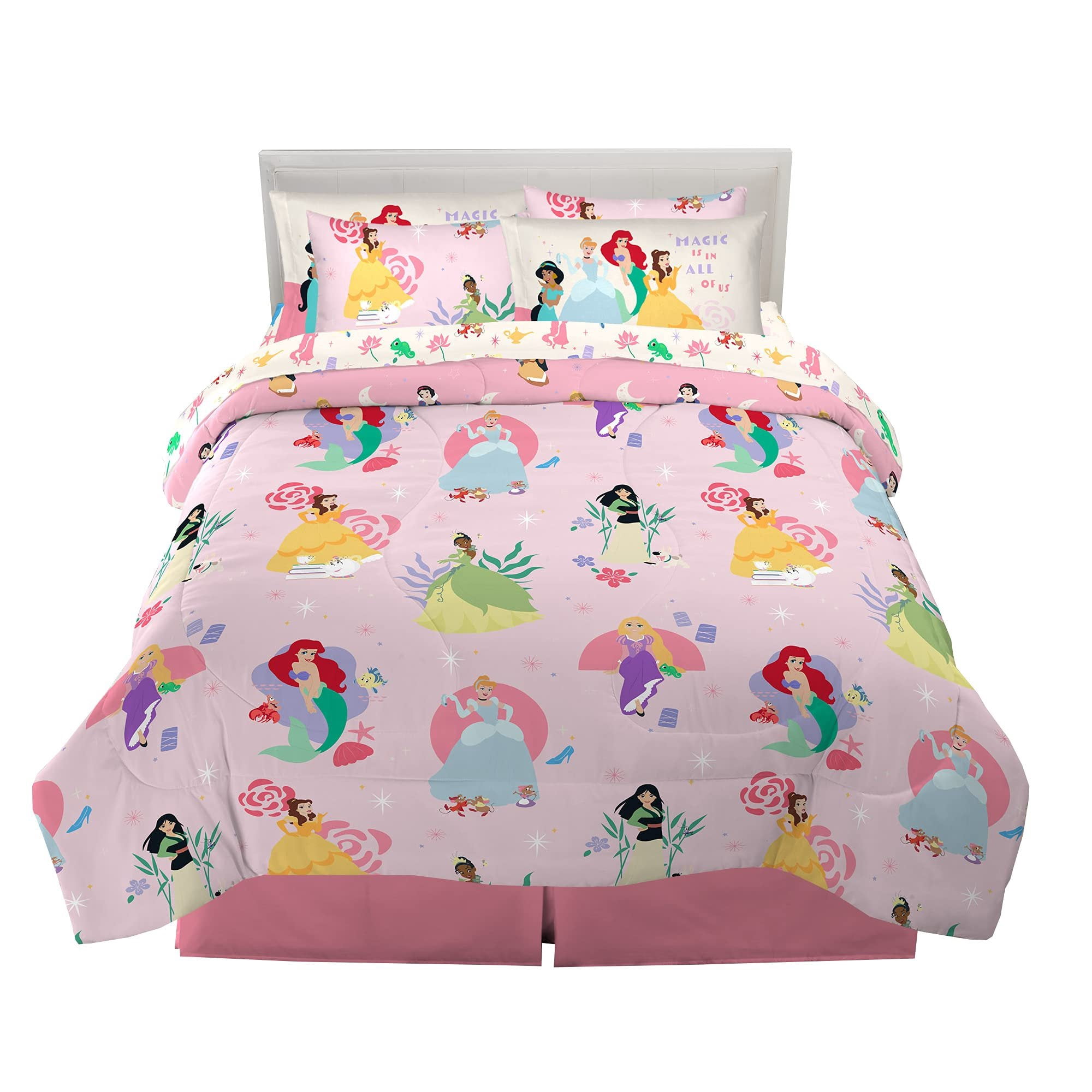 Disney Princess Full Size Comforter & Sheets with Sham, 7 Piece Set ...