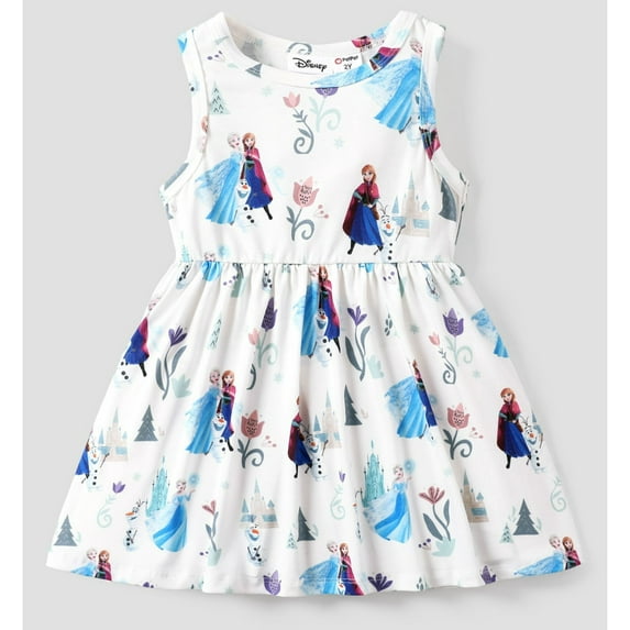 Disney Princess Girl Dresses Frozen Elsa Anna Print Sleeveless Play Dress Size 2-6