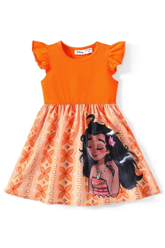 Princess Girl Dresses Moana Ariel Character Ruffled Sleeveless Dress Size 2-6