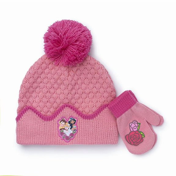 Disney Princess Girl's 2-piece Pom-Pom Hat & Mittens Set, Acrylic, Winter