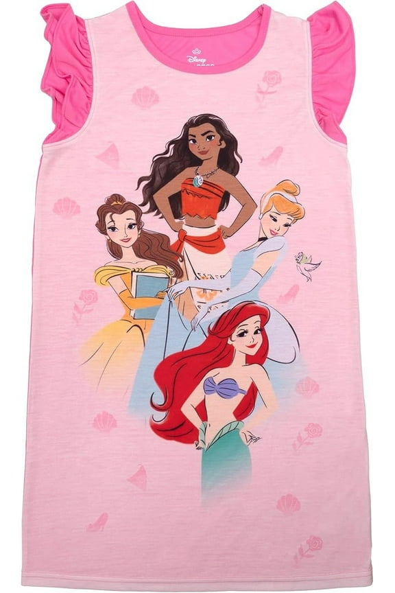 Princess Girl's Moana, Cinderella, Ariel and Belle Pink Jersey Nightgown (Size 2T)