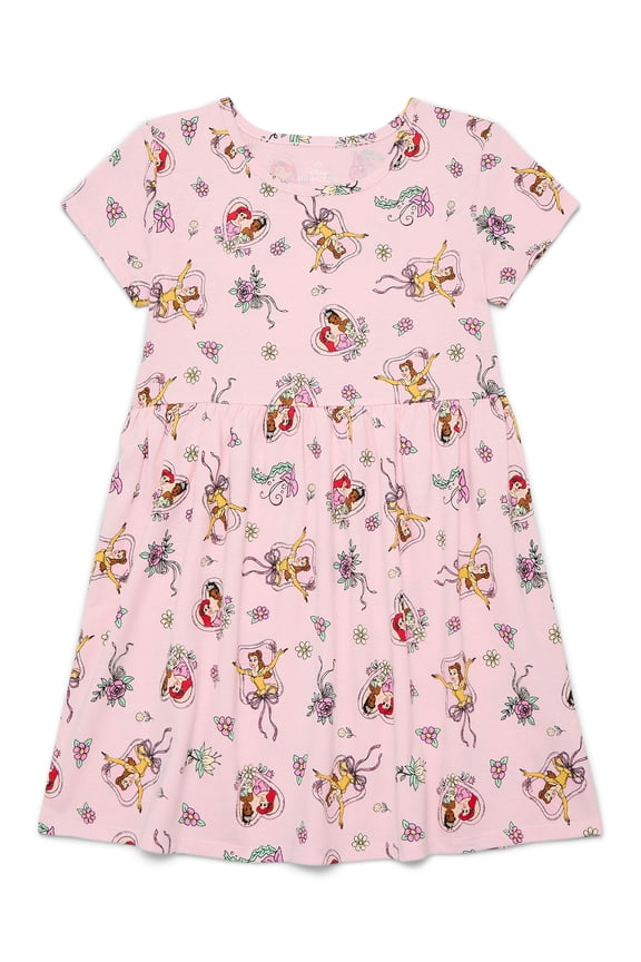 Girls Allover Print Dress with Short Sleeves, Sizes 4-12