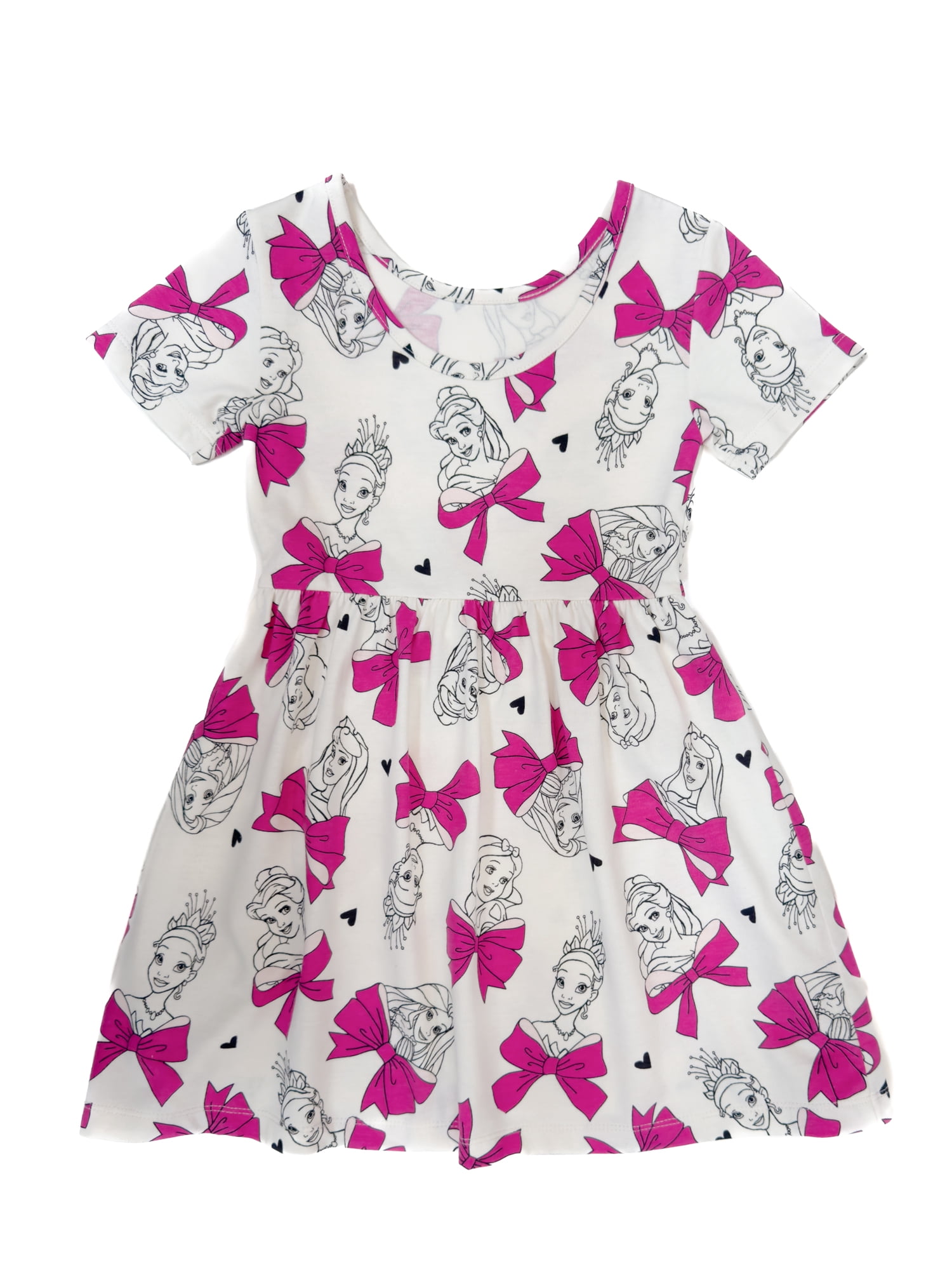 Disney Princess Girls Allover Print Dress with Short Sleeves, Sizes 4-12