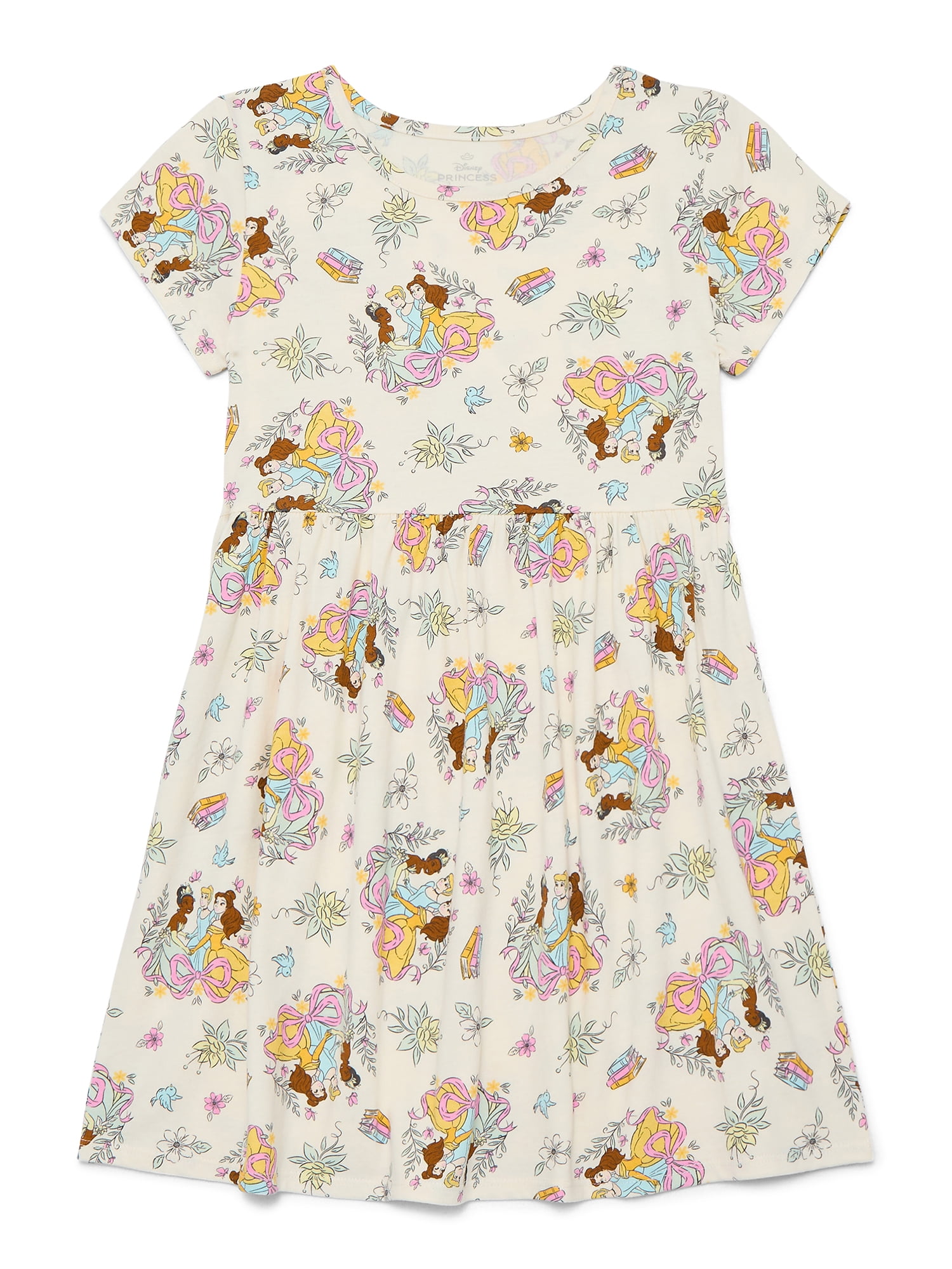 Disney Princess Girls Allover Print Dress with Short Sleeves, Sizes 4-12