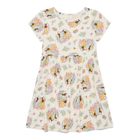 Disney Princess Girls Allover Print Dress with Short Sleeves, Sizes 4-12