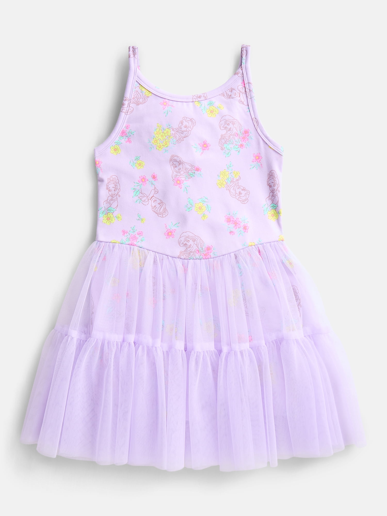 Disney Princess Girls Sleeveless Allover Print Tulle Romper, Sizes 4-12