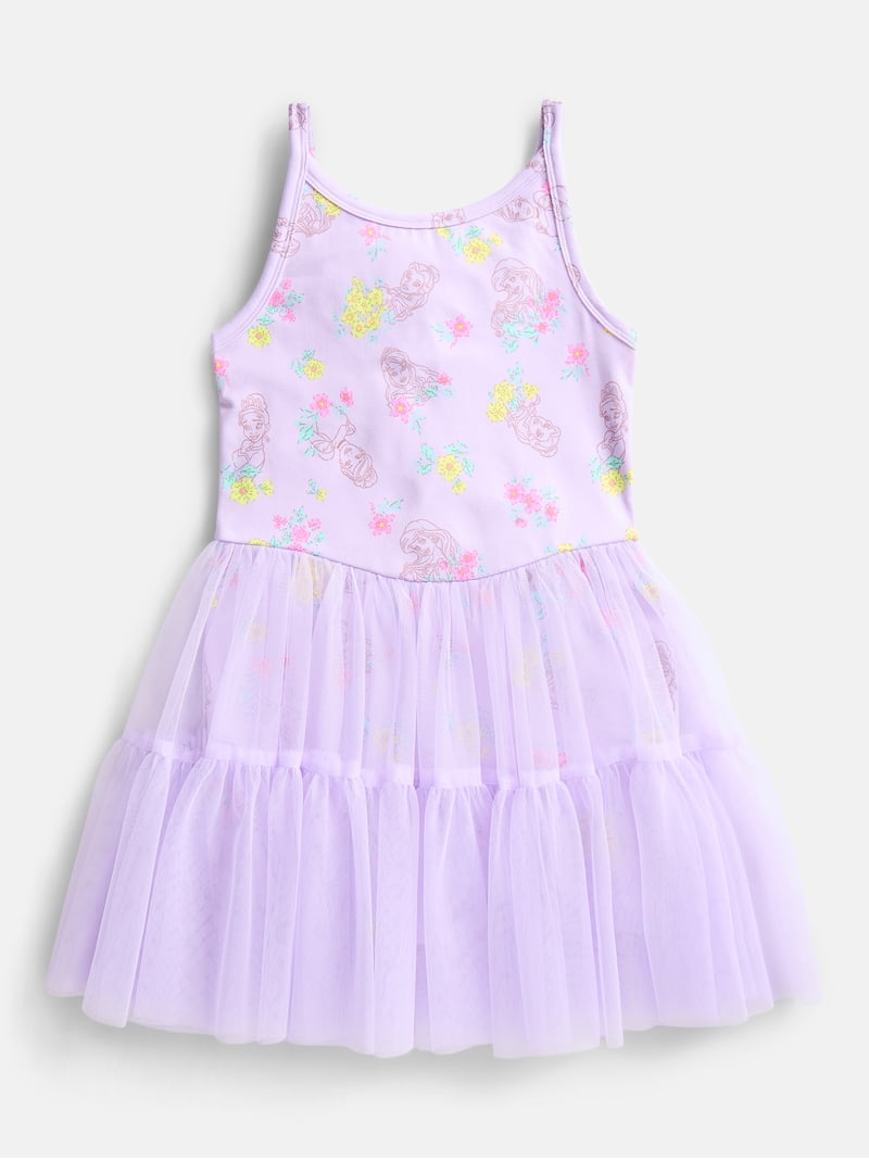 トップス Treat Girl's tulle frill jersey Disney Princess Girls Sleeveless Allover Print Tulle Romper, Sizes