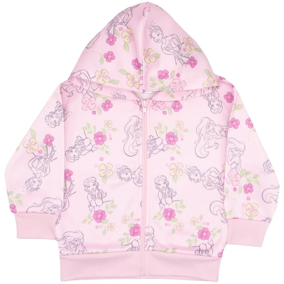 Disney Princess Girl's Zip-Up Hoodie - All Over Print Long Sleeve Hooded Graphic Design Sweatshirt for Kids and Toddlers (Size 4-6X)