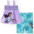 thumbnail image 1 of Disney Princess Girls 2 Pcs Jasmine Graphic Ruffle Top with Leggings Bike Shorts Outfits Sets Toddler Kids 4-5T, 1 of 9