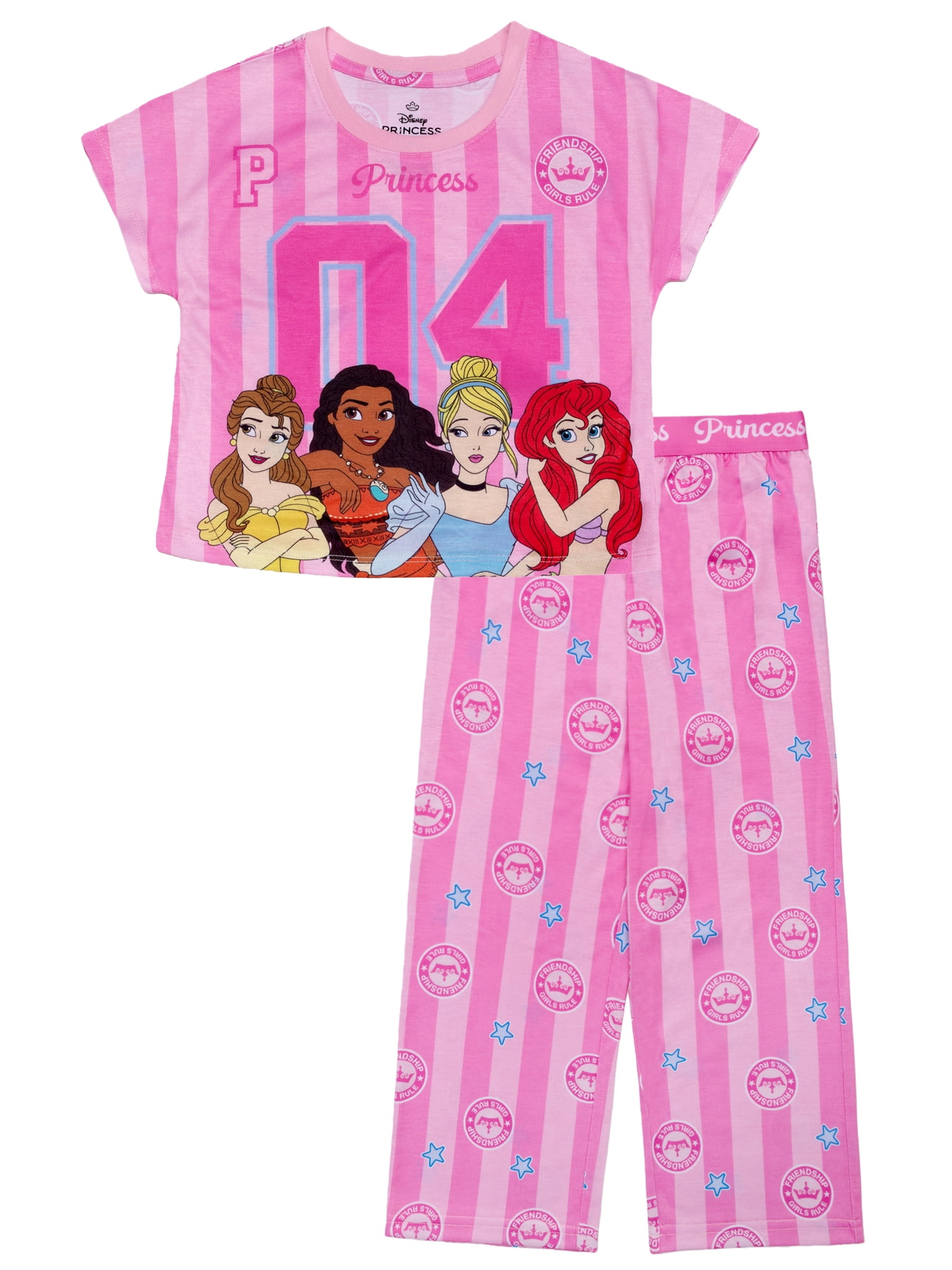 Disney Princess Girls 2-Piece Jersey Short Sleeve Top and Pant, Sizes 4-12