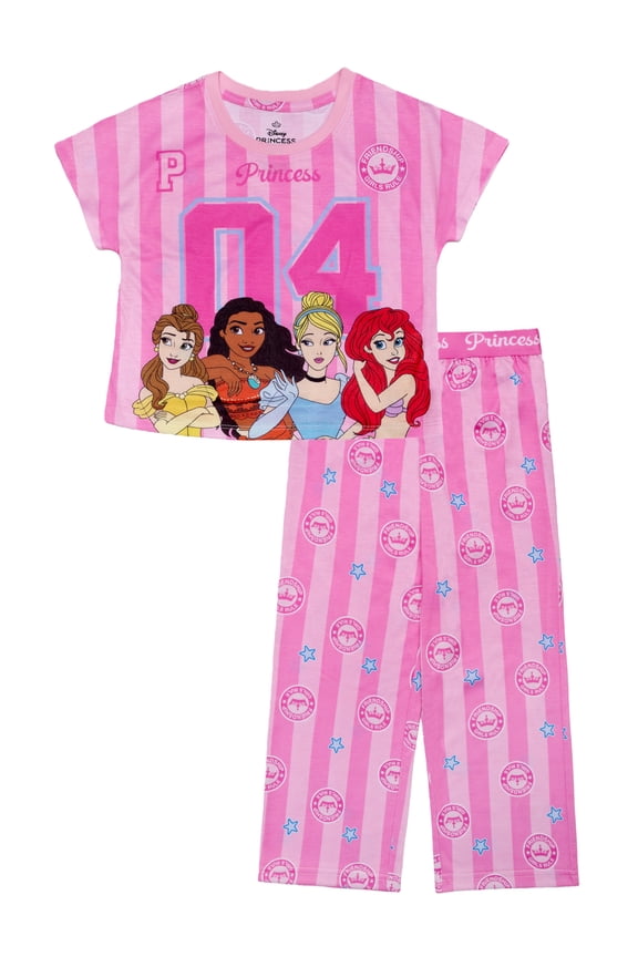 Disney Princess Girls 2-Piece Jersey Short Sleeve Top and Pant, Sizes 4-12