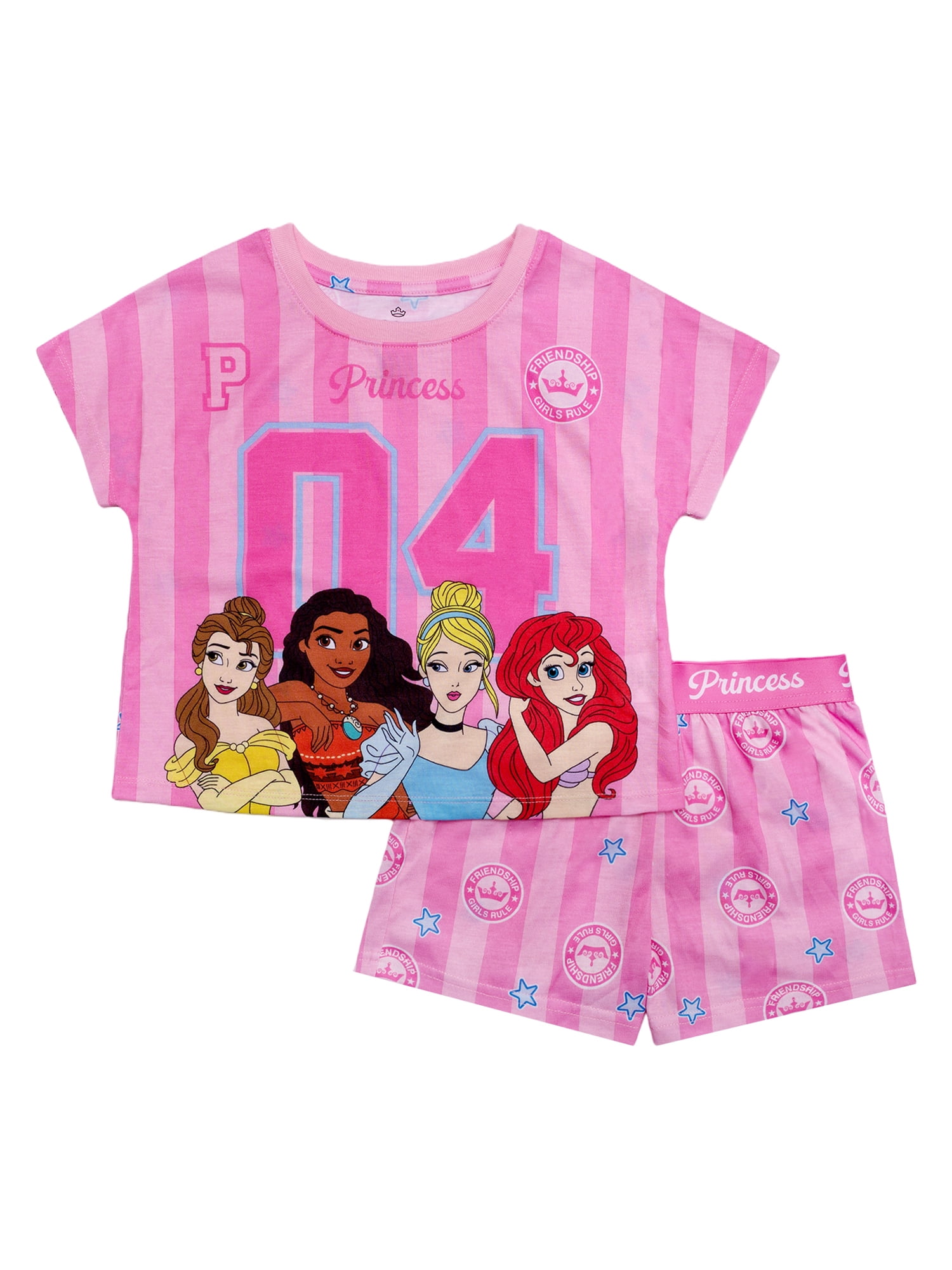 Disney Princess Girls 2-Piece Jersey Short Sleeve Top and Short, Sizes 4-12