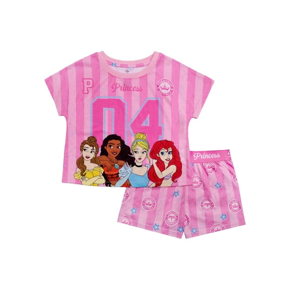 Disney Princess Girls 2-Piece Jersey Short Sleeve Top and Short, Sizes 4-12