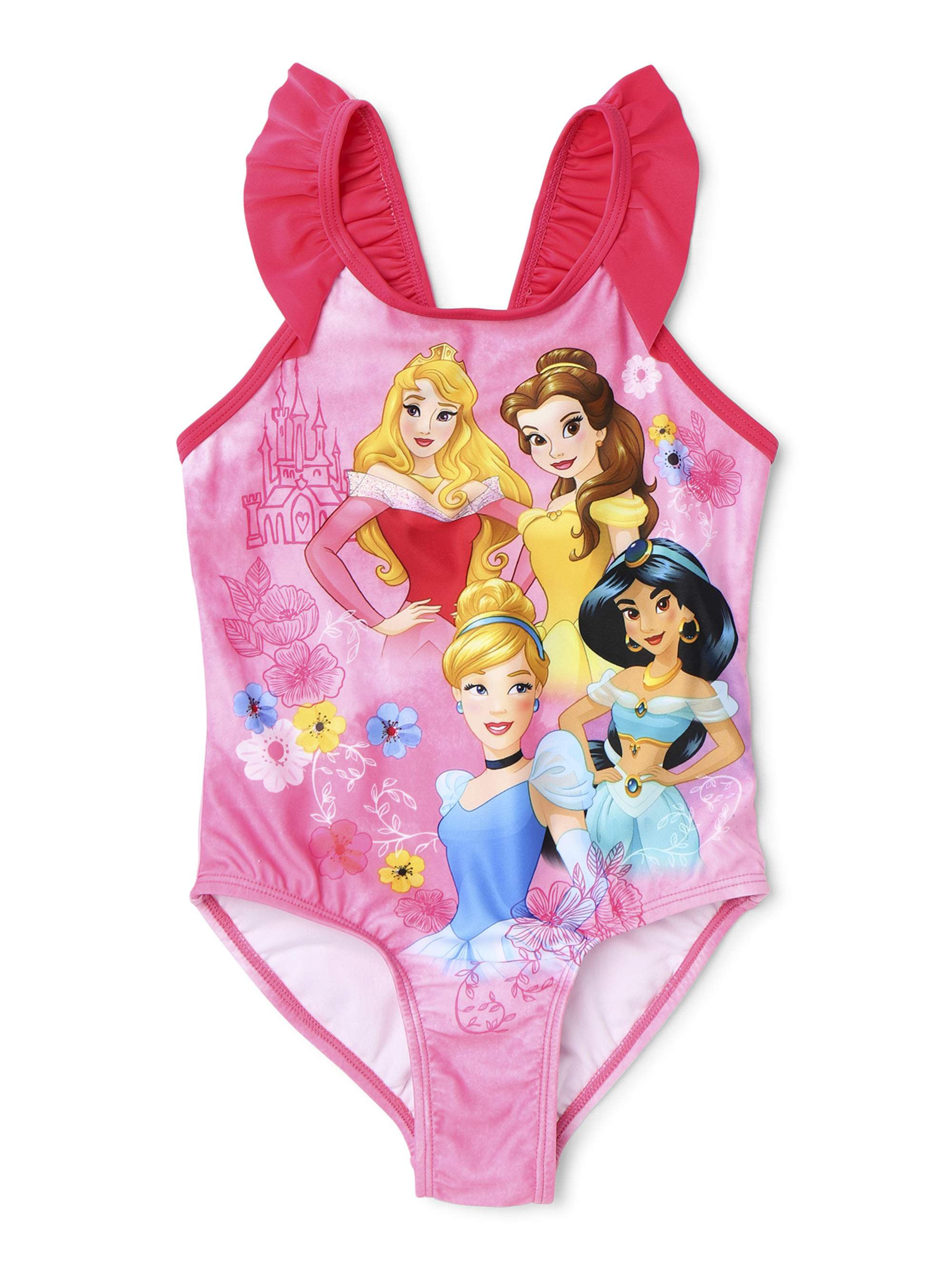 Disney Princess Girls 4-6 Ruffle Trim One Piece Swimsuit - Walmart.com