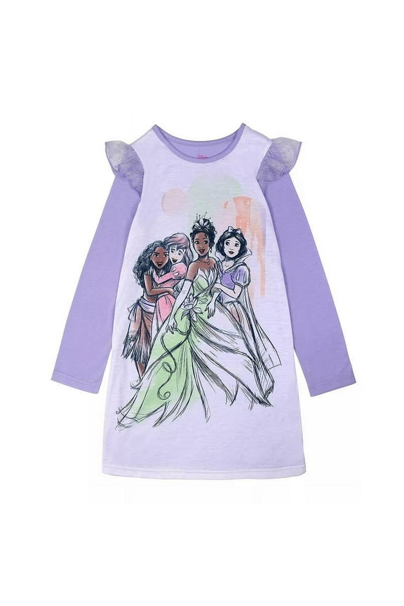 Disney Princess Girls 4-8 Ruffle Shoulder Nightgown Color: Multi Size: 8
