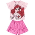 thumbnail image 1 of Disney Princess Girls Ariel Graphic Crop Tee and Mermaid Dress-Style Shorts Summer Pink Outfit Set Baby Toddlers 2T, 1 of 11