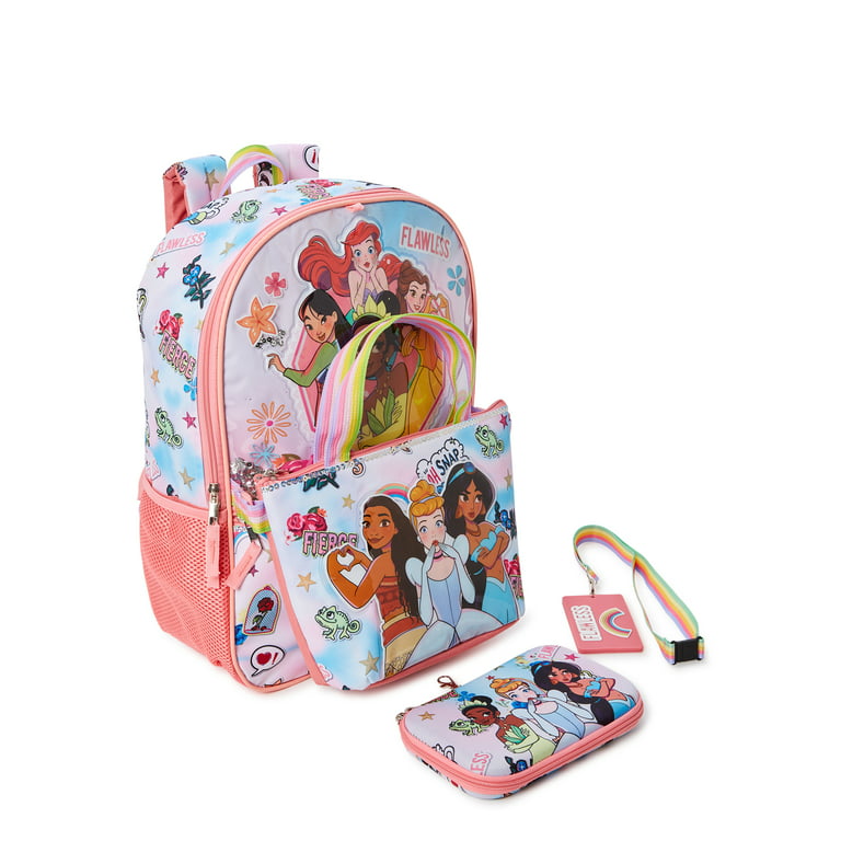 Disney Princess Girls Backpack with Lunch Bag 4-Piece Set Pink Multi-Color  