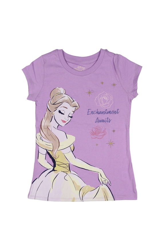 Disney Princess Girls' Belle Enchantment Awaits Graphic Print Kids T-Shirt
