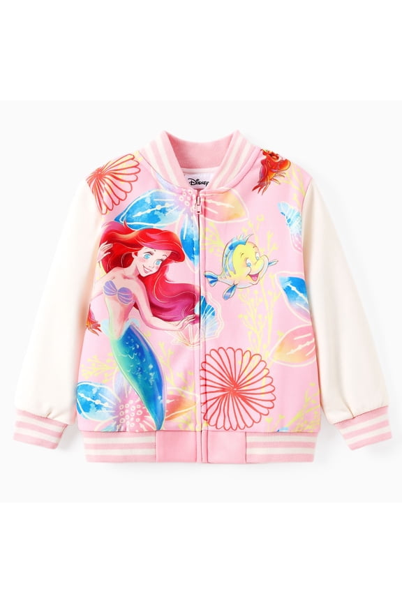 Princess Girls Bomber Jacket Ariel Zip Up Varsity Lightweight Sweatshirts Gift Fall Spring Toddler Kids 3T