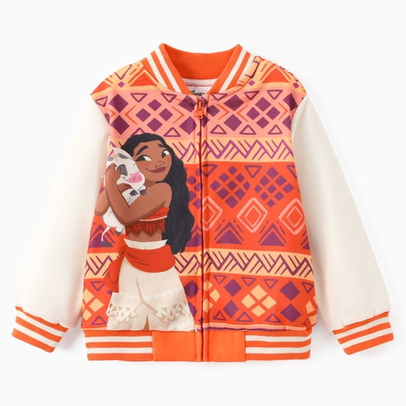 Disney Princess Girls Bomber Jacket Moana Zip Up Varsity Lightweight Sweatshirts Gift Fall Spring Toddler Kids 3T