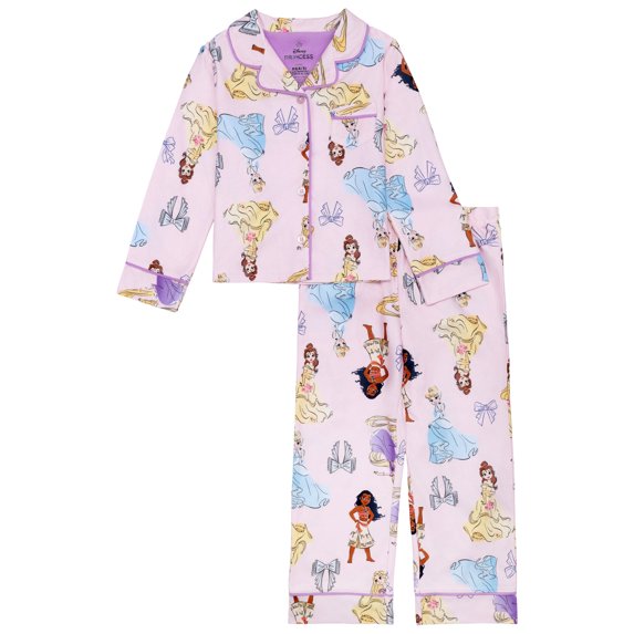Disney Princess Girls Button Front Top and Pants Pajama Set, 2-Piece, Sizes 4-12