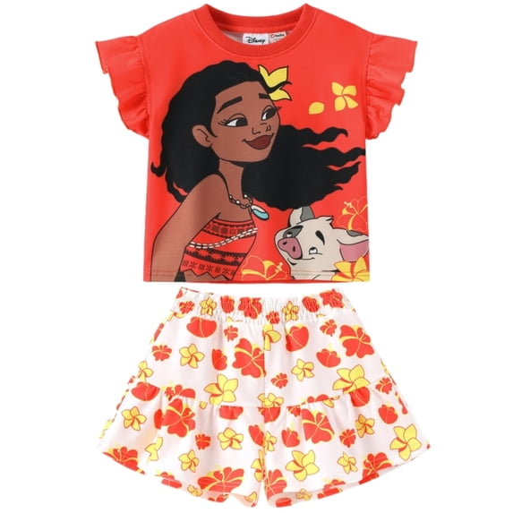 Disney Moana Graphic Crop T-shirt and Flower Skirt-Look Shorts Set for Girls 2T