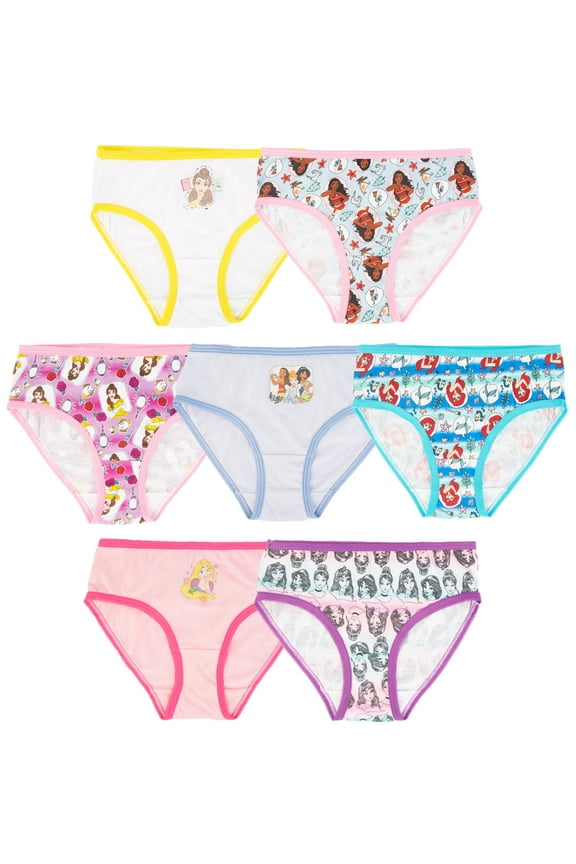 Disney Princess Girls Cotton Brief Character Underwear, 7-Pack, Size 4-8